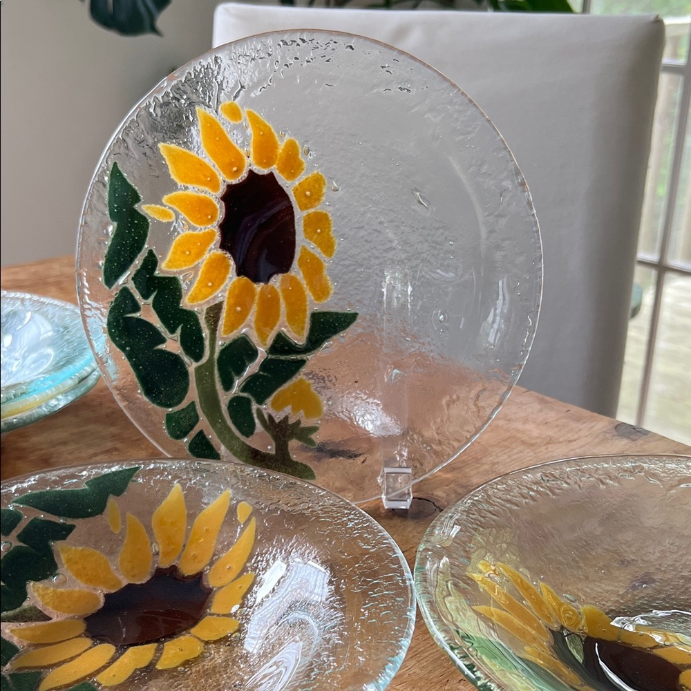 Set of 6 Sunflower Fused Glass Bowls Peggy Karr